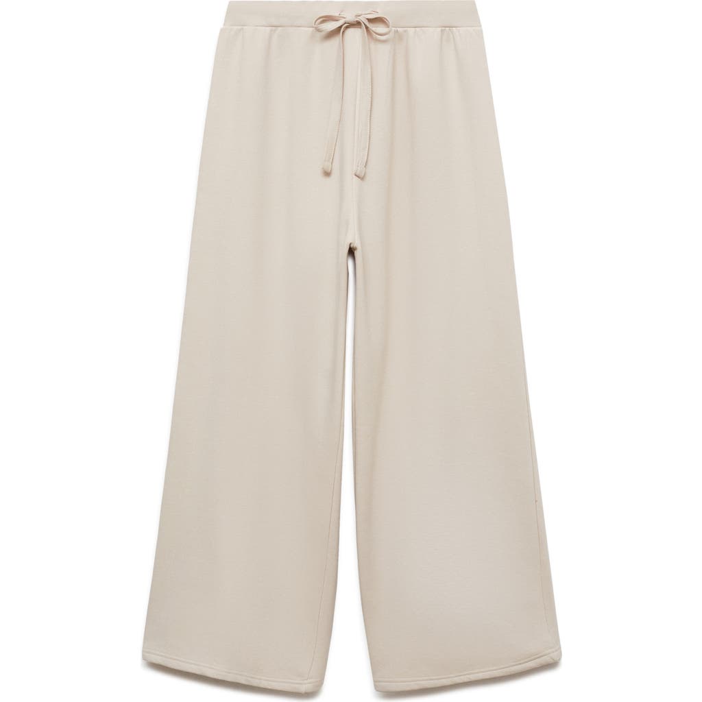 Mango Cotton Blend Wide Leg Drawstring Pants In Sand