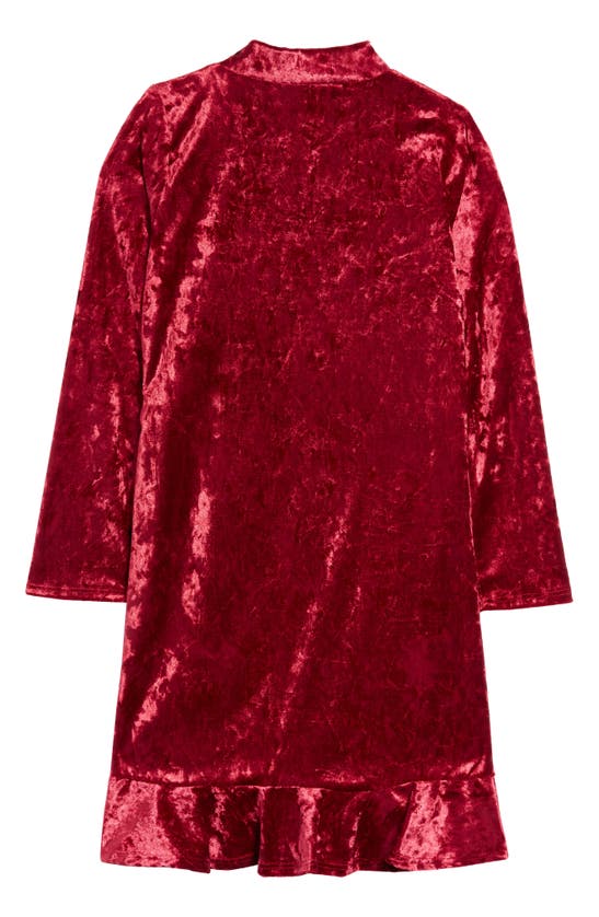 Ava & Yelly Kids' Mock Neck Crushed Velvet Faux Wrap Dress In Ruby Red