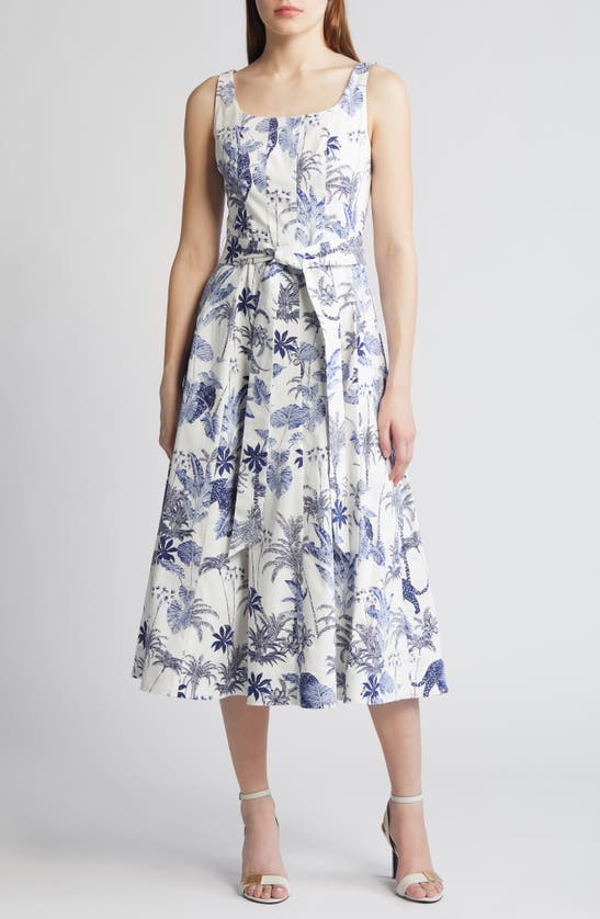 Anne Klein Floral Print A-line Dress In White /dstnt Mtn Multi