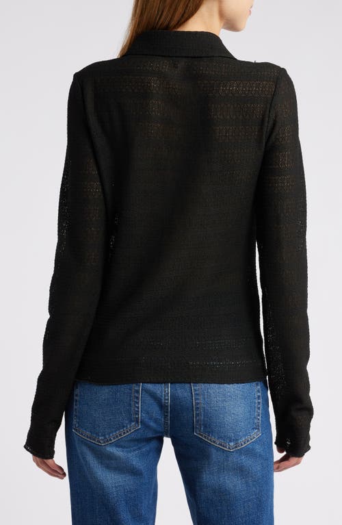 Shop Rag & Bone Julia Open Knit Long Sleeve Polo In Black