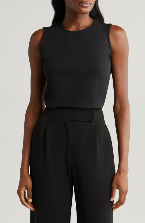 halogen(r) Sleeveless Stretch Cotton Knit Shell Top in Rich Black