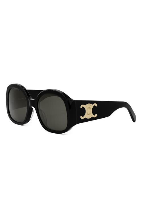 Shop Celine Maxi Triomphe 54mm Round Sunglasses In Shiny Black/smoke