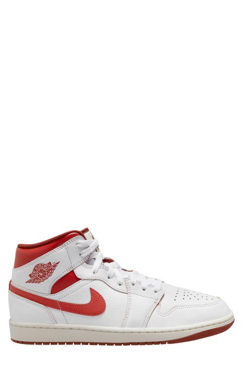 Air Jordan 1 Mid SE Sneaker in White/Lobster/Dune Red