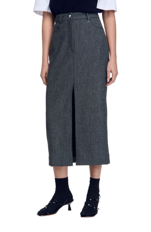 Shop Sandro Long Slit Skirt In Grey