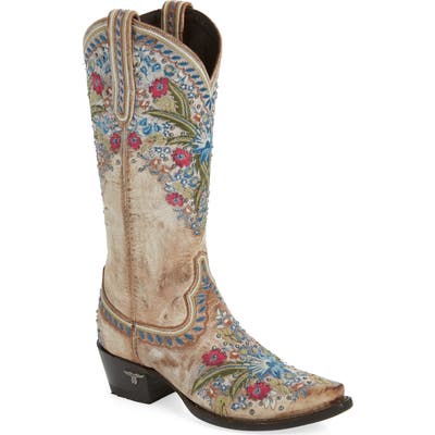 Lane Boots Chloe Floral Embroidered Western Boot, Beige