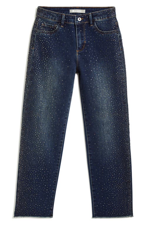 Tractr Kids' Rhinestone Straight Leg Jeans in Dark Indigo 