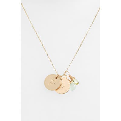 Nashelle Aqua Chalcedony, Lemon Quartz, Initial & Heart 14K-Gold Fill Disc Necklace