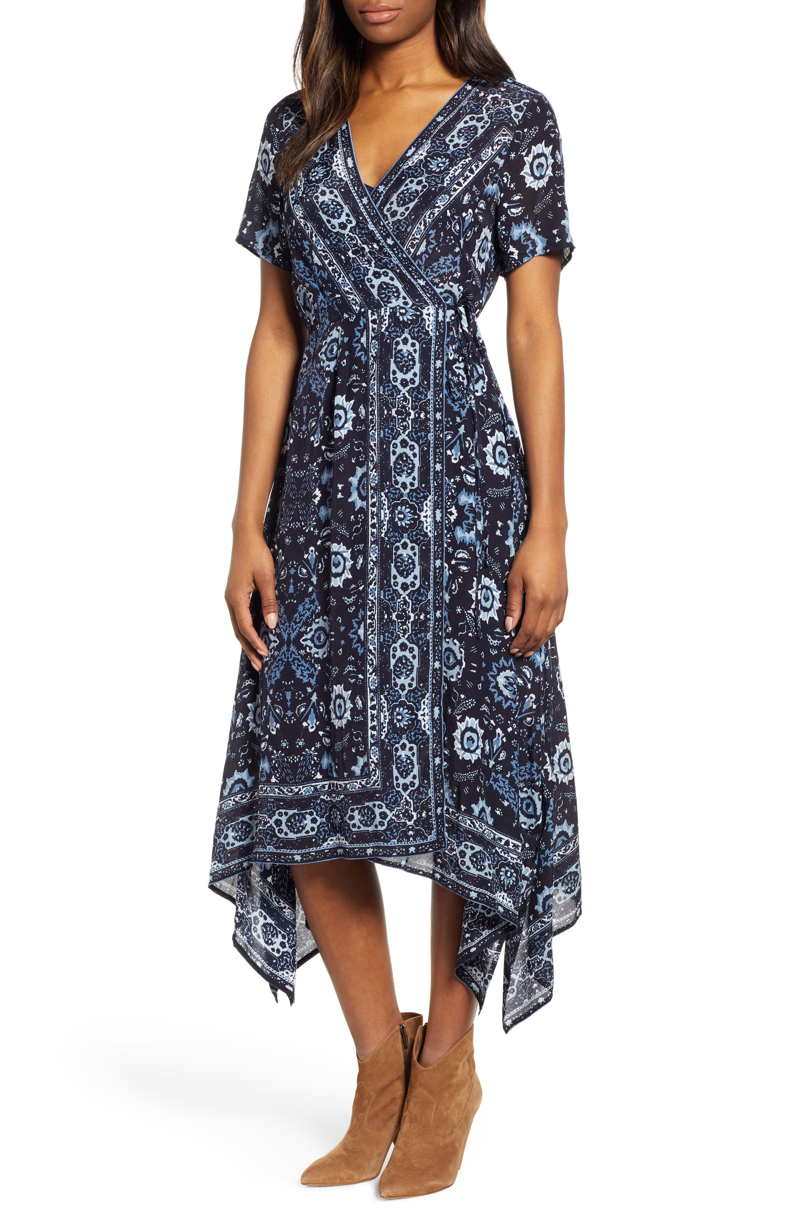 Lucky Brand Ashley Print Wrap Dress, Blue