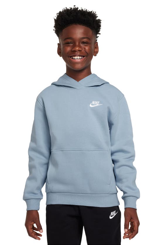 Shop Nike Kids' Club Fleece Hoodie In Armory Blue/ White