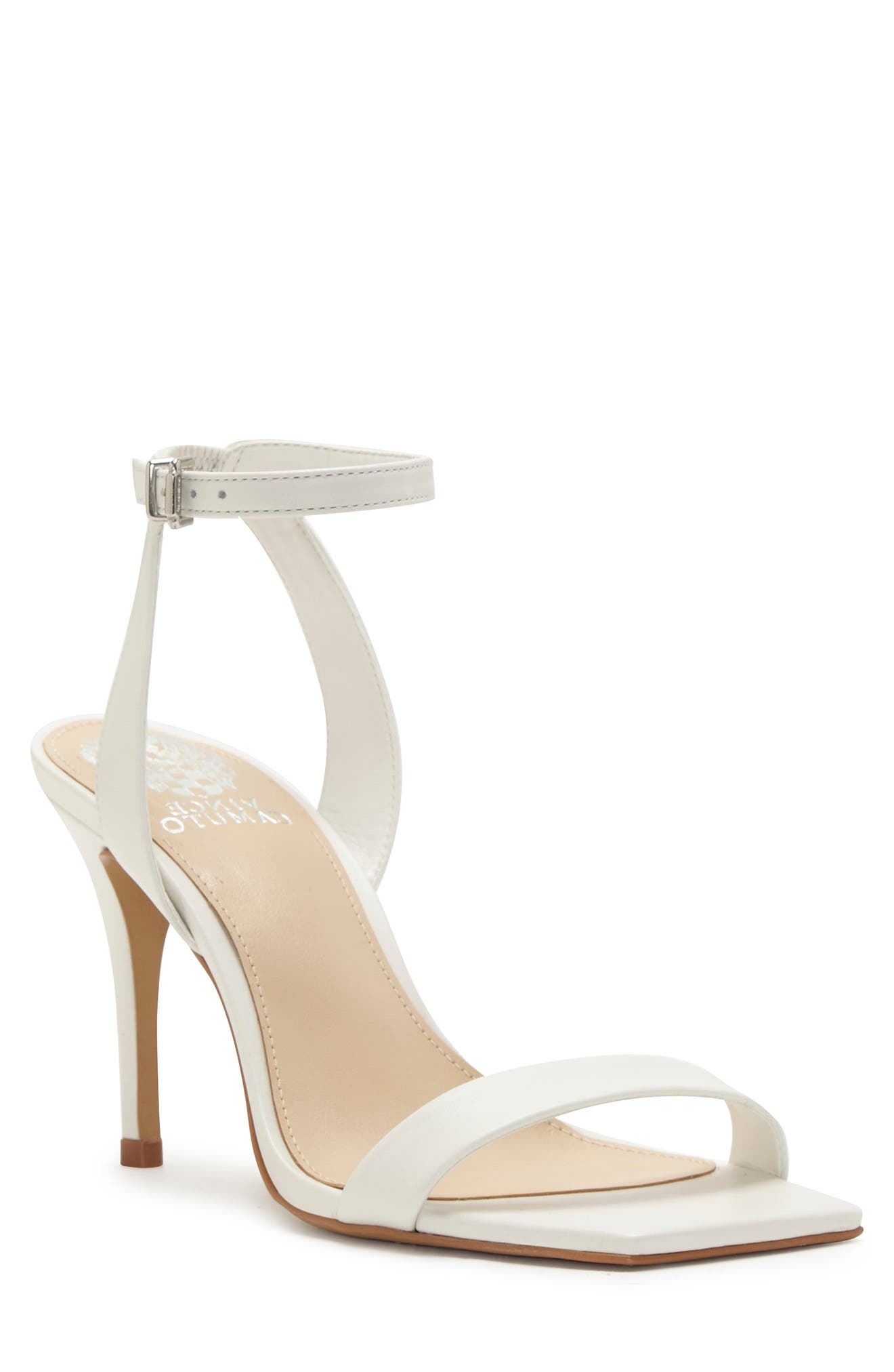 white sandal heels