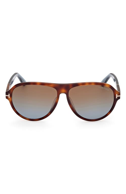 Shop Tom Ford Quincy 59mm Pilot Sunglasses In Shiny Havana/brown To Blue