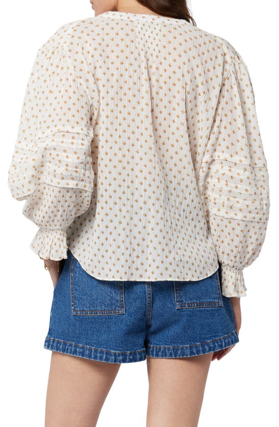 Joie Harlow Long Sleeve Cotton Top In White In Porcelain Multi