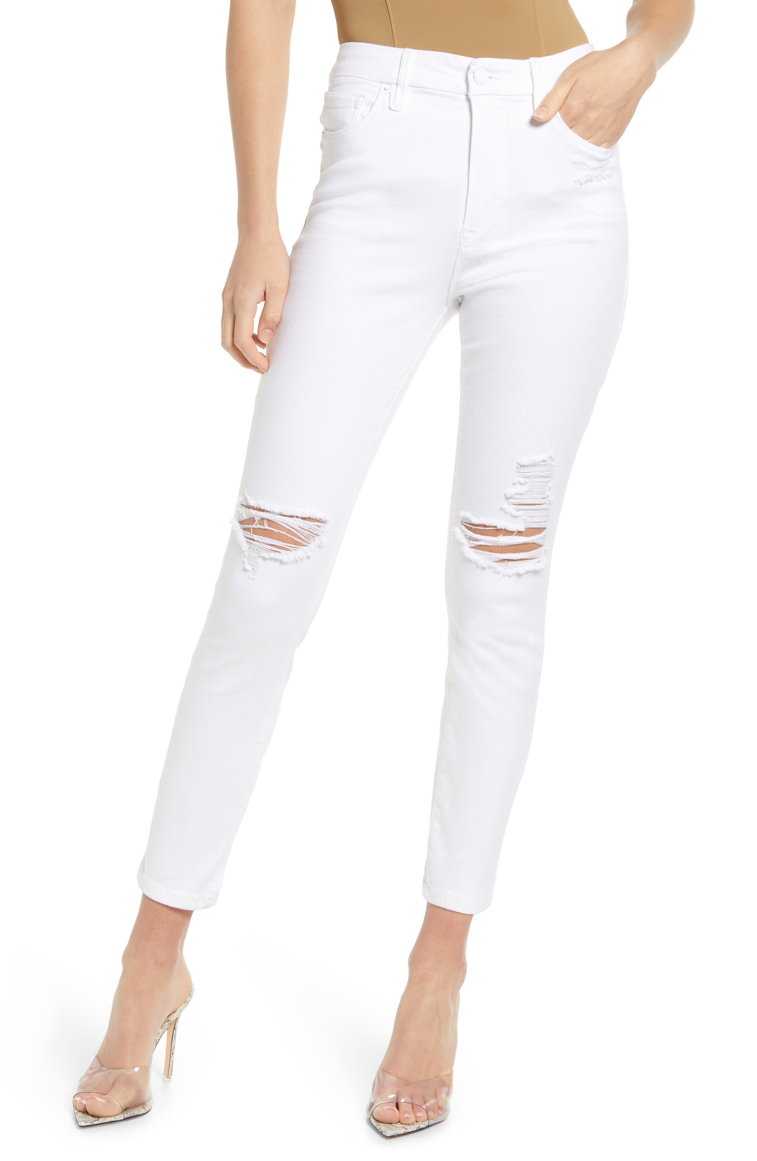 white ripped up jeans