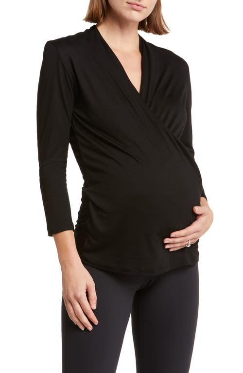 Surplice V-Neck Maternity/Nursing Top in Black