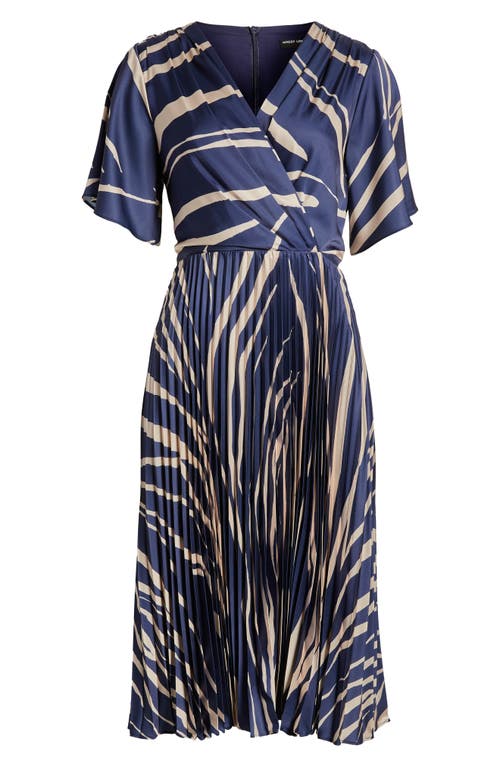 Shop Maggy London Abstract Print Wrap Front Midi Dress In Royal Navy/bone