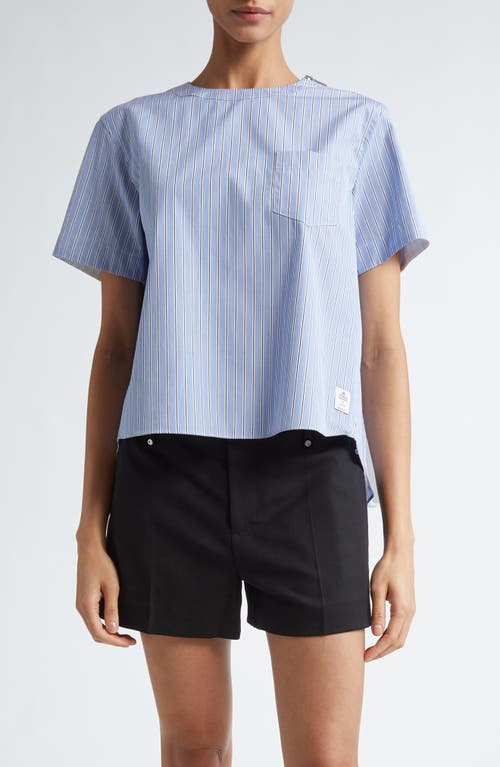 Sacai x Thomas Mason Stripe Mixed Media Top Blue at Nordstrom,