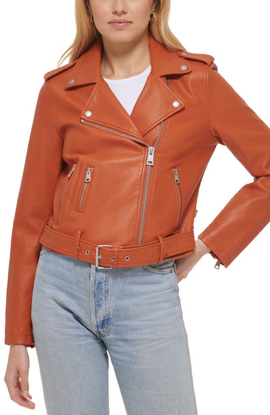 Levi's® Faux Leather Fashion Belted Moto Jacket In Golden Brown
