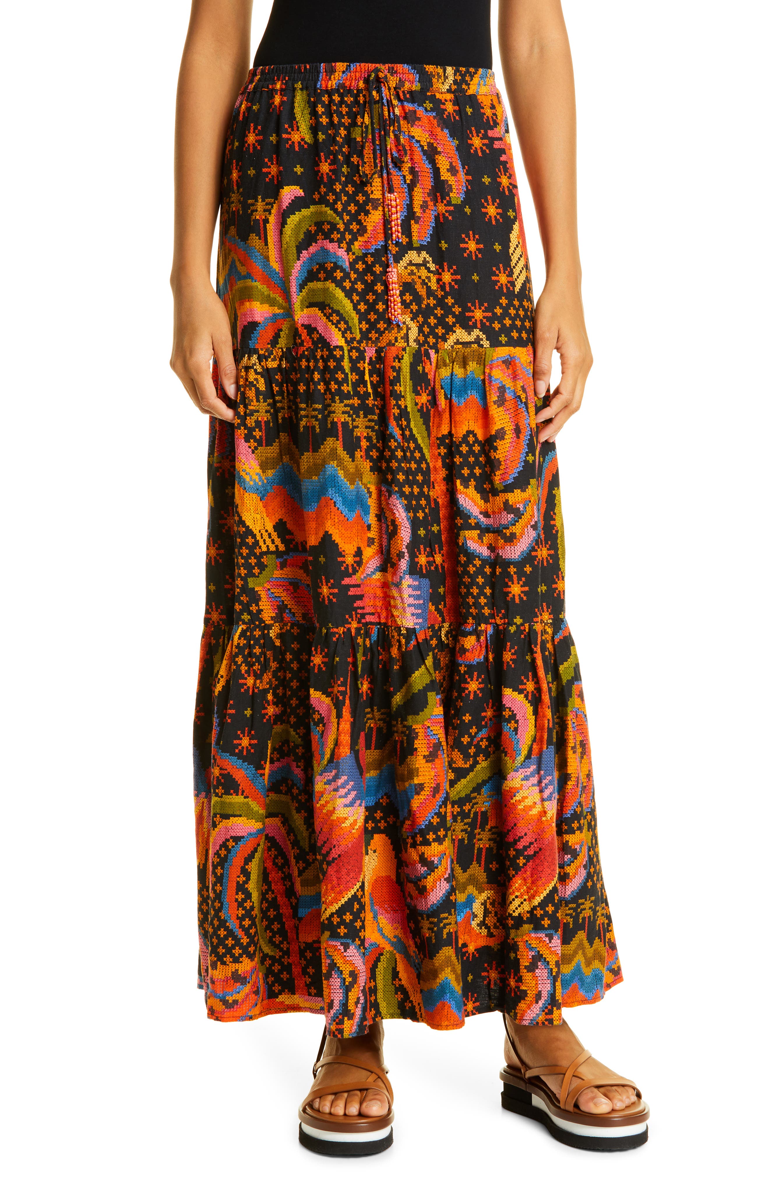 FARM Rio Macaw Island Linen Blend Maxi Skirt Nordstrom