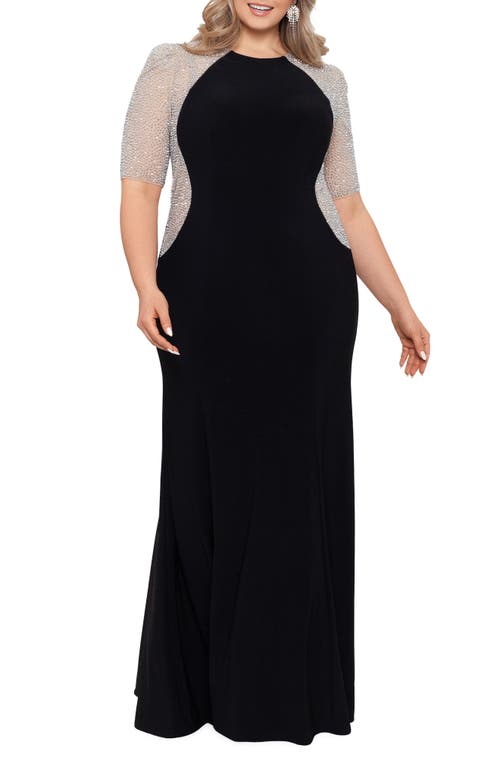 Xscape Evenings Embellished Colorblock Gown in Black/Nude/Silver at Nordstrom, Size 16W