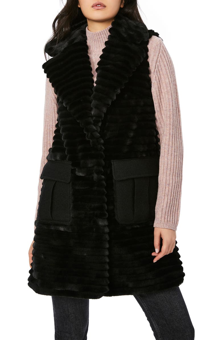BERNARDO Long Faux Fur Vest, Main, color, BLACK