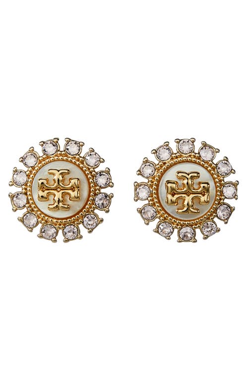 Shop Tory Burch Kira Crystal Stud Earrings In Tory Gold/mop/crystal