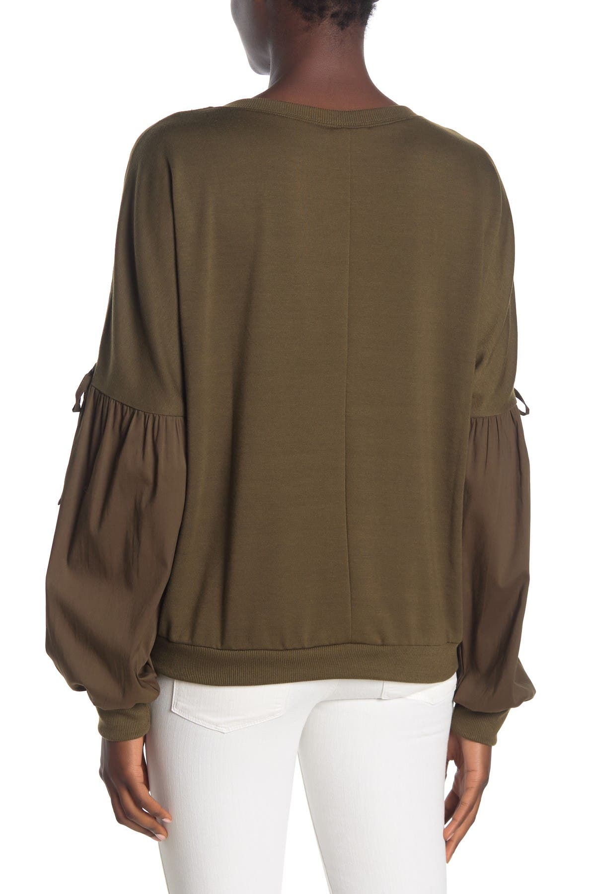 Forgotten Grace Poplin Sleeve Sweatshirt In Dark Green1