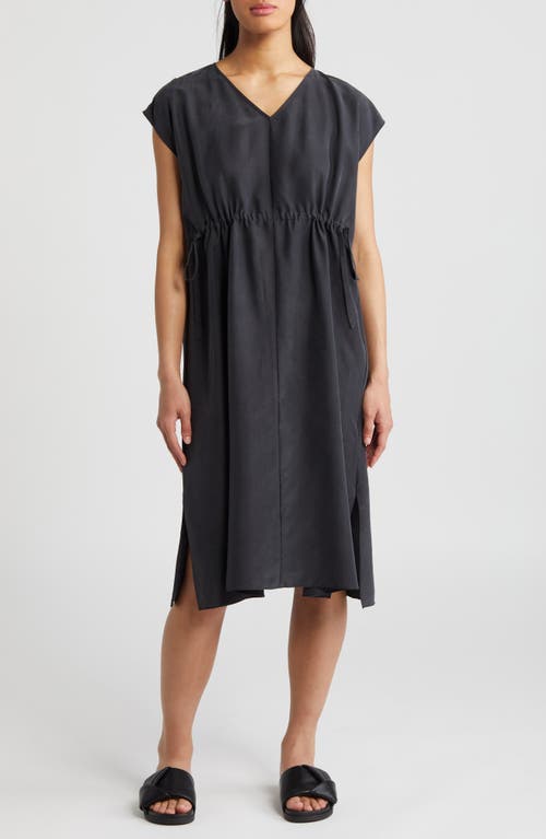 Eileen Fisher Cap Sleeve Silk Dress In Black