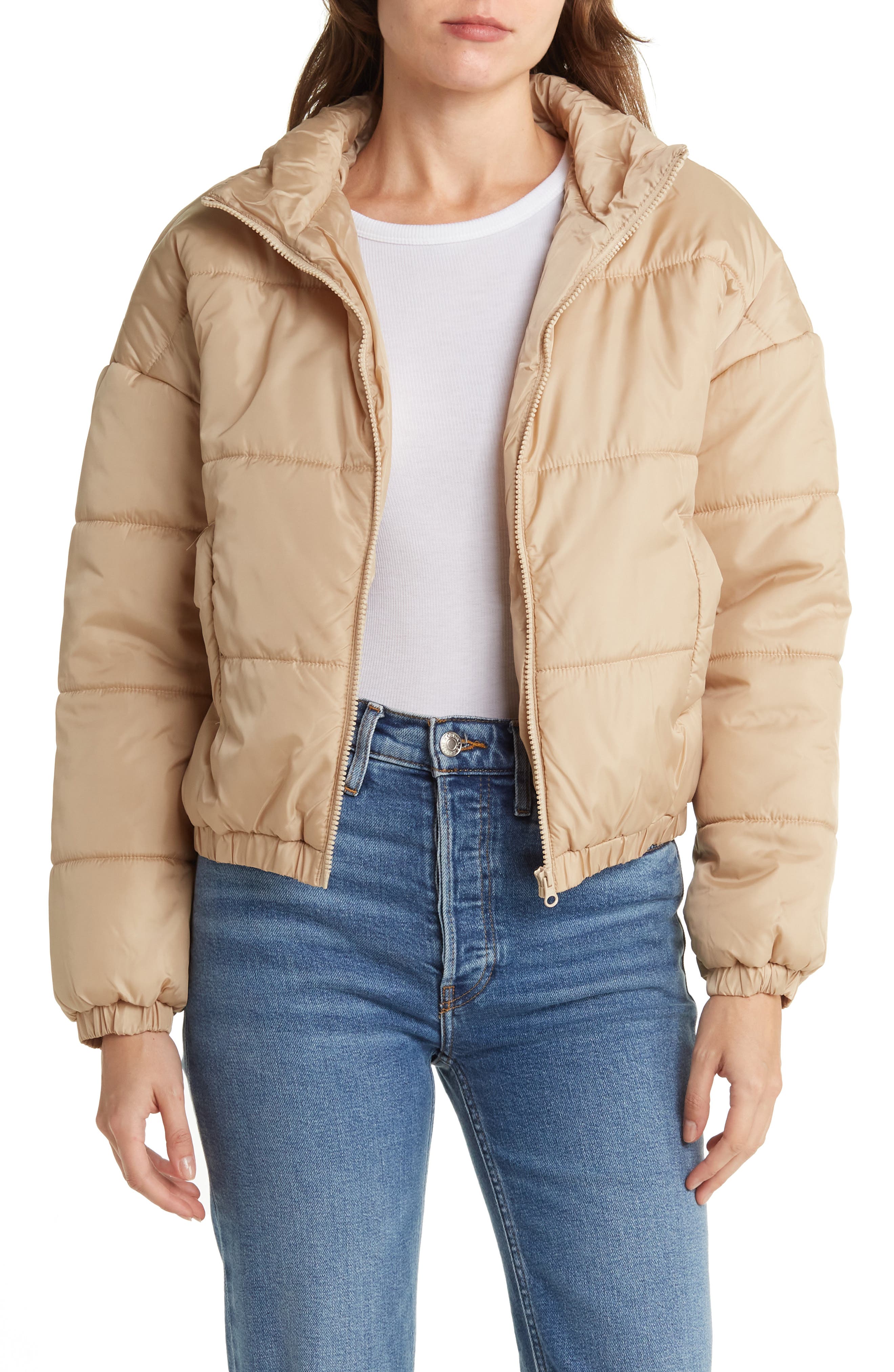 brown puffer jacket women's