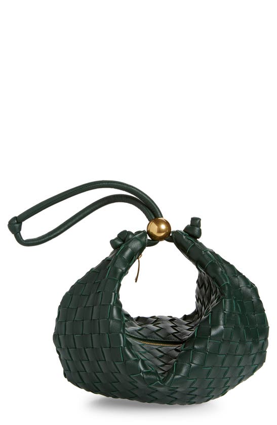 Bottega Veneta Medium Half Moon Woven Top Handle Bag In Raintree-gold ...