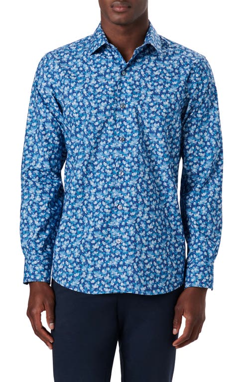 Bugatchi Shaped Fit Liberty Print Cotton Button-Up Shirt in Cobalt at Nordstrom, Size Small