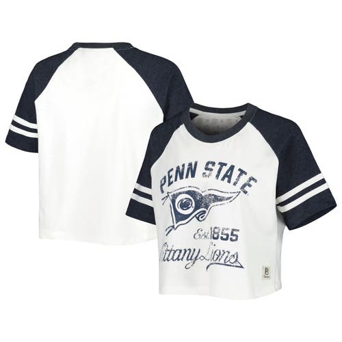 Women's Pressbox White Penn State Nittany Lions Melange Beaumont Cropped Raglan T-Shirt