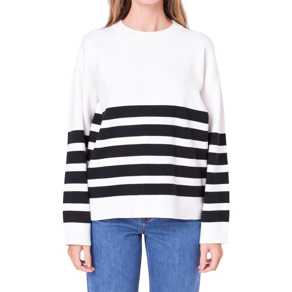 English Factory Stripe Crewneck Sweater In Ivory/black