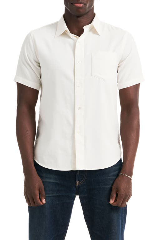 Draped Twill Short Sleeve Button-Up Shirt in Natural