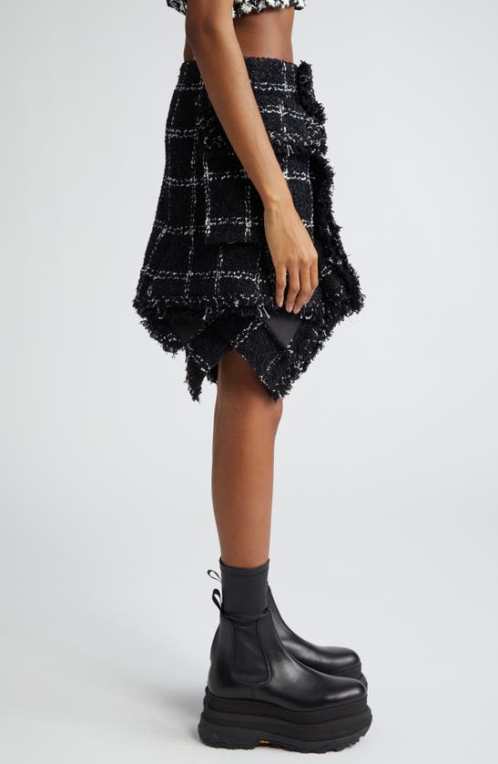 Shop Sacai Plaid Asymmetric Hem Tweed Wrap Skirt In Black
