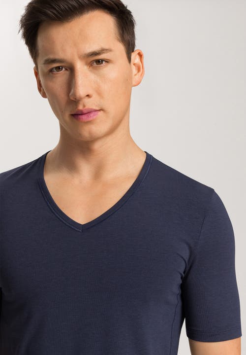 Shop Hanro Natural Function V-neck T-shirt In Deep Navy