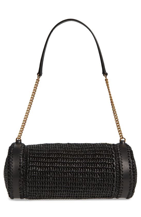 Shop Saint Laurent Small Sade Raffia Tube Bag In Noir