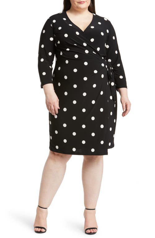 Shop Anne Klein Polka Dot Classic Wrap Dress In Anne Black/anne White