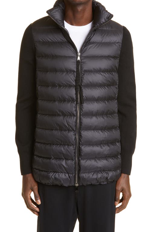Moncler Quilted Down & Wool Long Cardigan Black at Nordstrom,