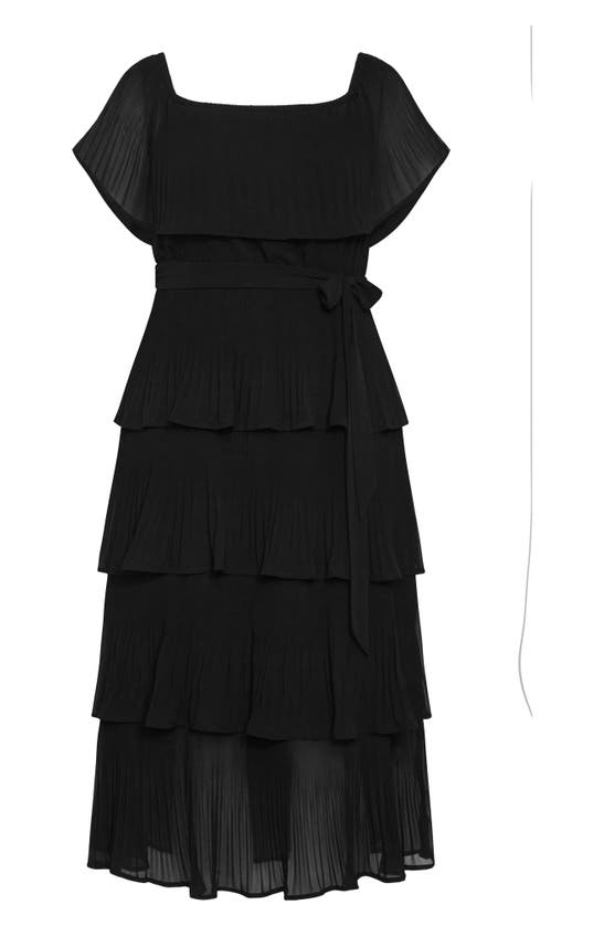 Shop City Chic Night Garden Tiered Release Pleat Off The Shoulder Maxi Dress In Black