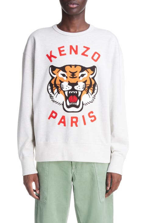 Lucky Tiger Embroidered Oversize Cotton Sweatshirt