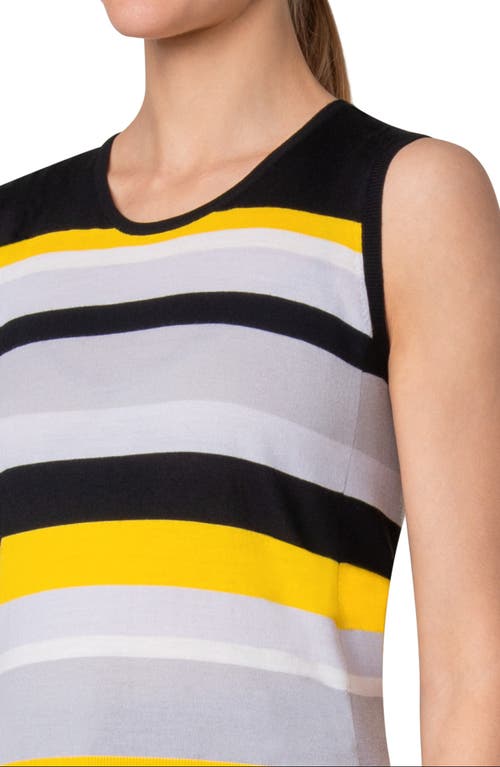 Akris Punto Multicolor Stripe Merino Wool Sweater Tank In Black-yellow-tin