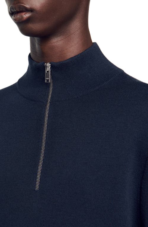 Shop Sandro Wool Sweater With Zip Collar In Blue Prusse