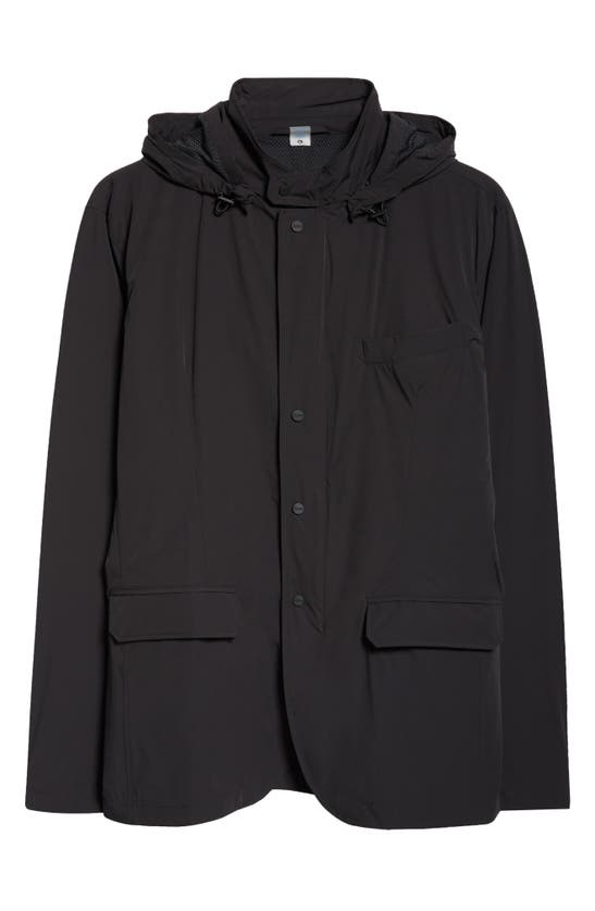 Shop Herno Four Way Stretch Coated Blazer Jacket With Removable Hood In Black
