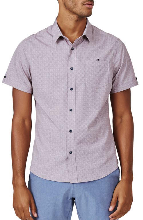 Monti Geo Print Short Sleeve Performance Button-Up Shirt in Stone Rose