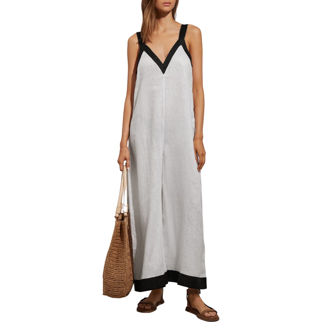 Reiss Aida Linen Cover-up Jumpsuit In White/navy