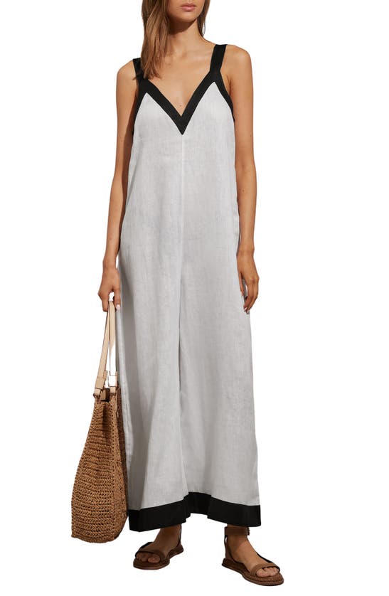 Shop Reiss Aida Linen Cover-up Jumpsuit In White/ Navy