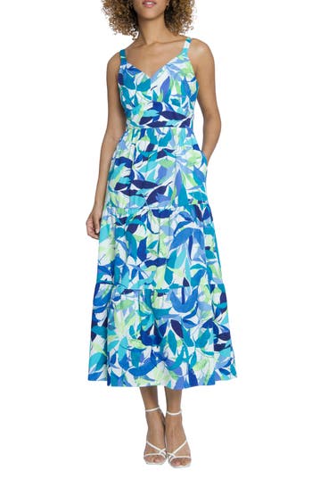 Maggy London Tiered Maxi Dress In Soft White/peacock Blue