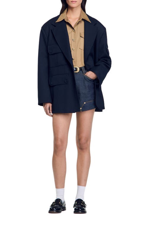 Shop Sandro Oversized Suit Jacket In Navy Blue