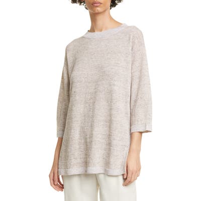 Eileen Fisher Crewneck Organic Linen Tunic Sweater, Beige