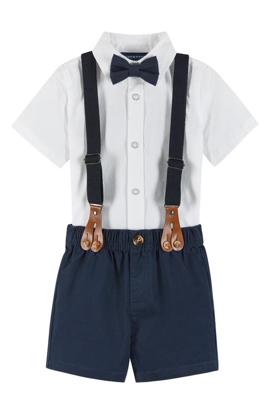 Andy & Evan Babies' Button-up Shirt, Suspenders, Shorts & Bow Tie Set In White